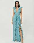 Taylor | Pleated V-Neck Maxi Dress with Cut-Out and Front Split