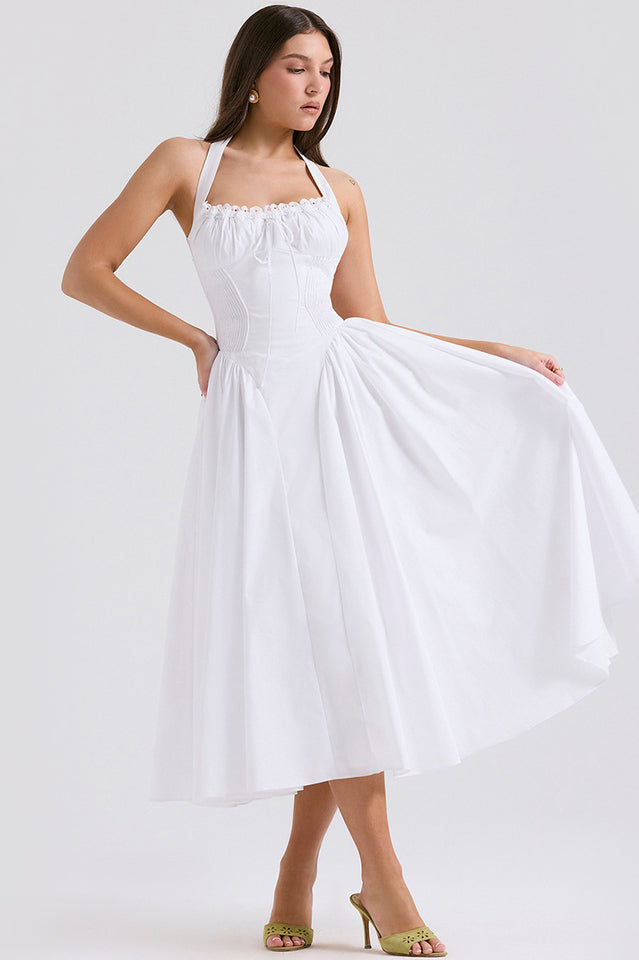 Adabella | Halter Midi Sundress with Gathered Bust