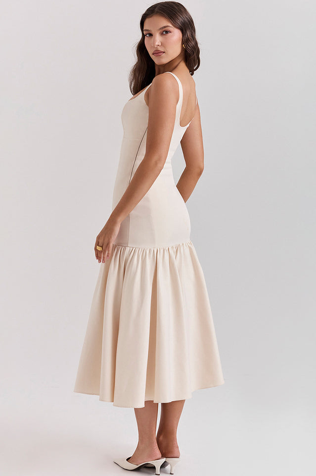 Luna | Dropped Waist Midi Dress with Tulle Skirt