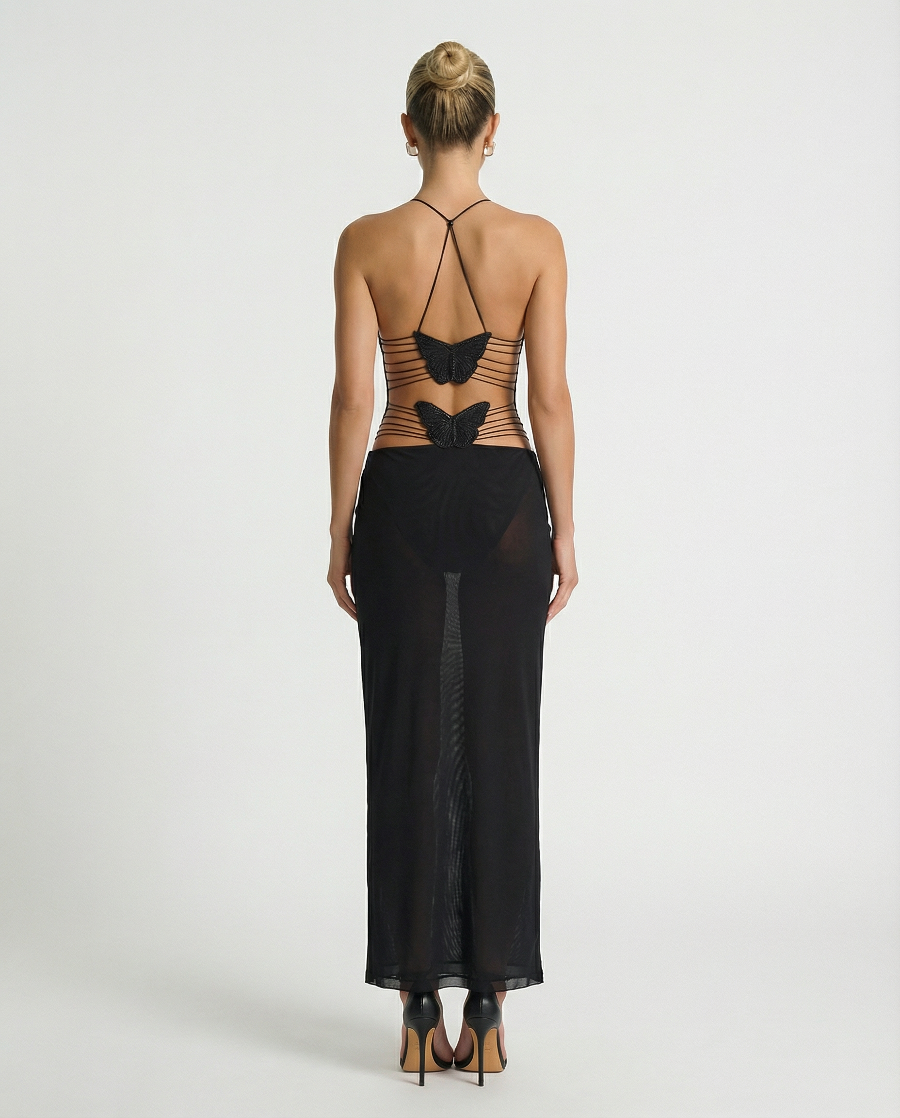 Terri | Backless Midi Dress with Butterfly Detail