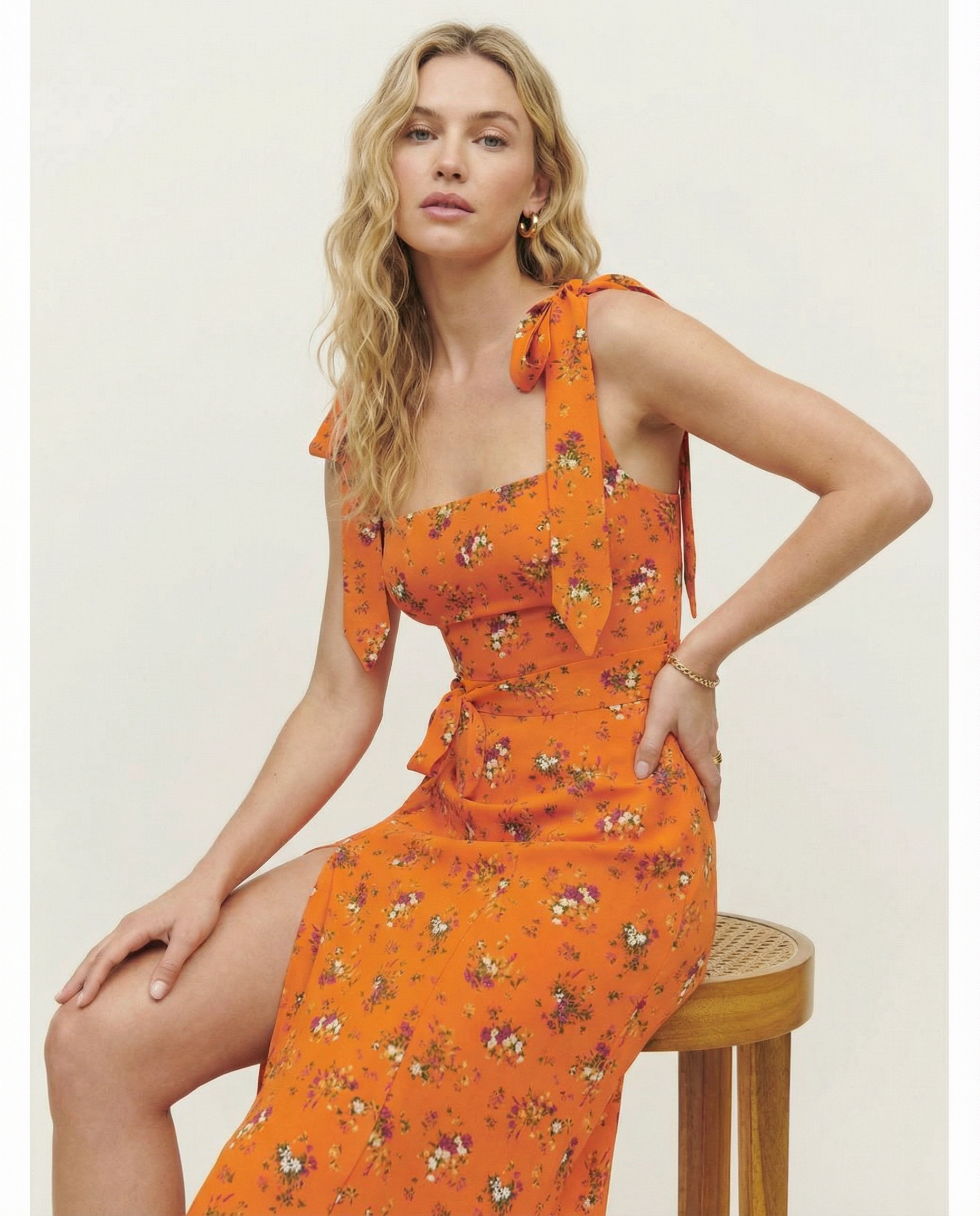 Pauline | Square Neck Midi Dress with Side Slit