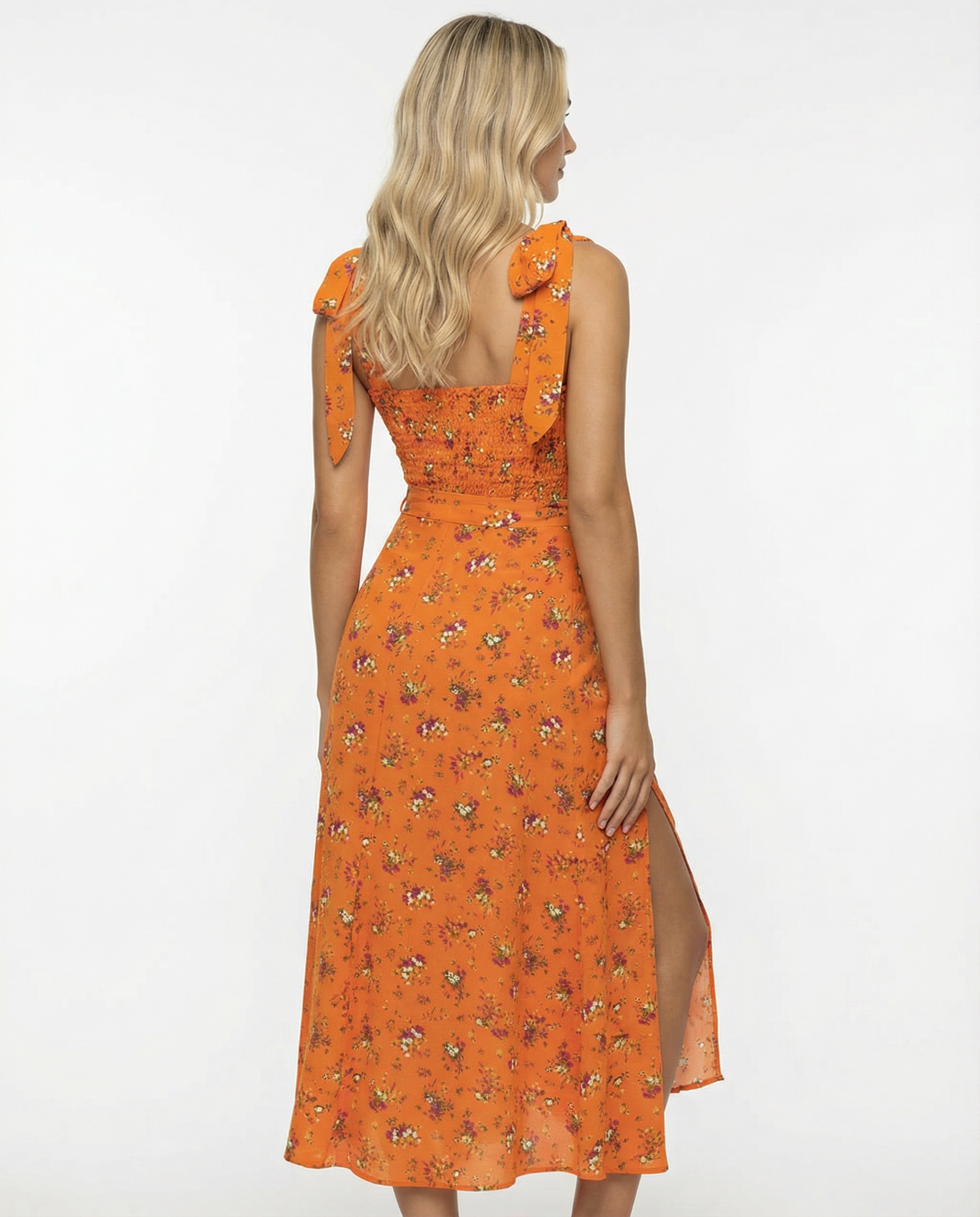 Pauline | Square Neck Midi Dress with Side Slit