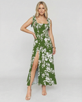Pauline | Square Neck Midi Dress with Side Slit