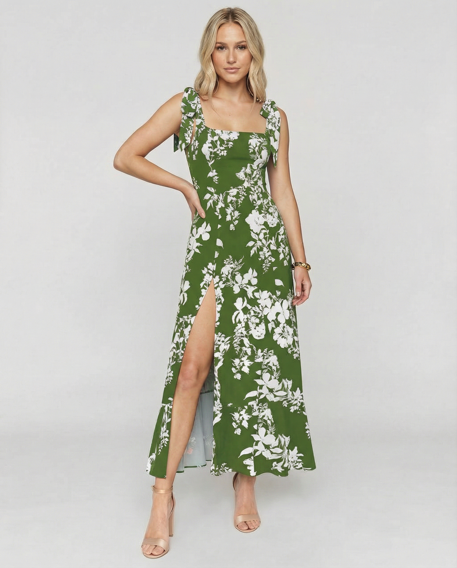 Pauline | Square Neck Midi Dress with Side Slit