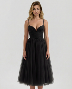 Karen | Tulle Midi Dress with Pleated Skirt