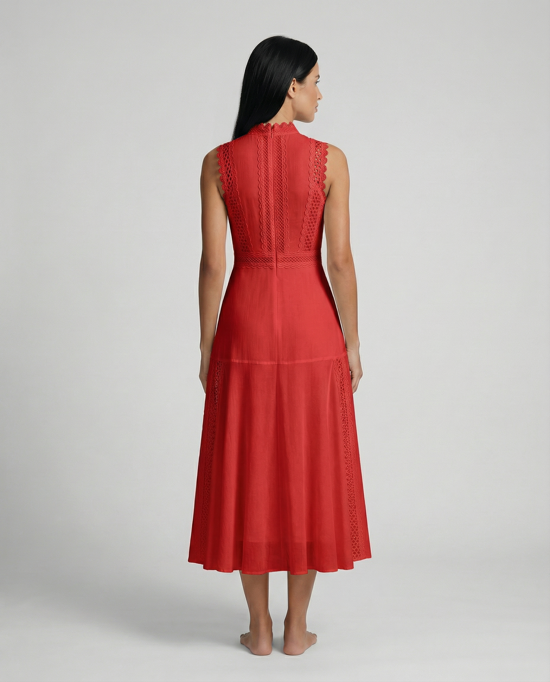 Alma | Sleeveless Midi Dress with Lace Panels