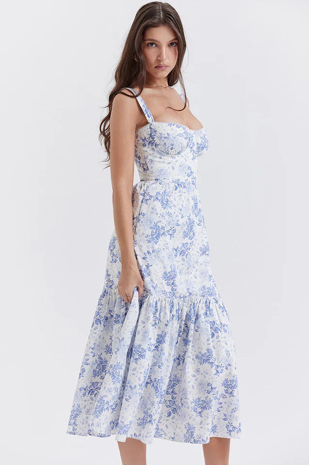 Cassie | Floral Midi Sundress with Tiered Skirt