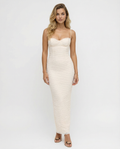Pamela | Tea Frill Lace Midi Dress with Corset Bodice