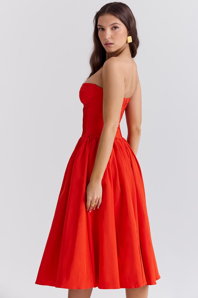 Elizabeth | Strapless Midi Sundress with Corset Bodice