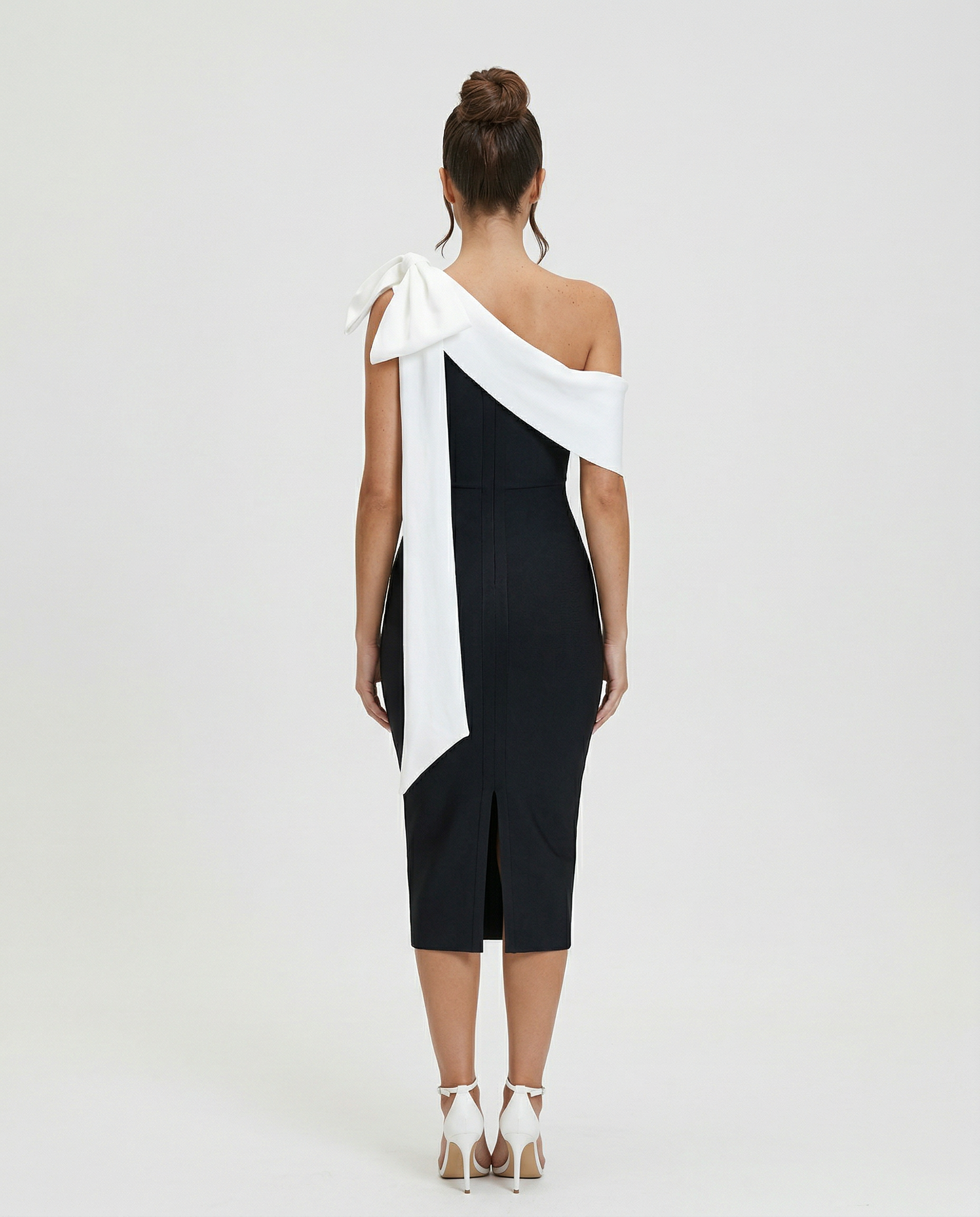 Elza | One Shoulder Midi Bandage Dress with Bow Detail