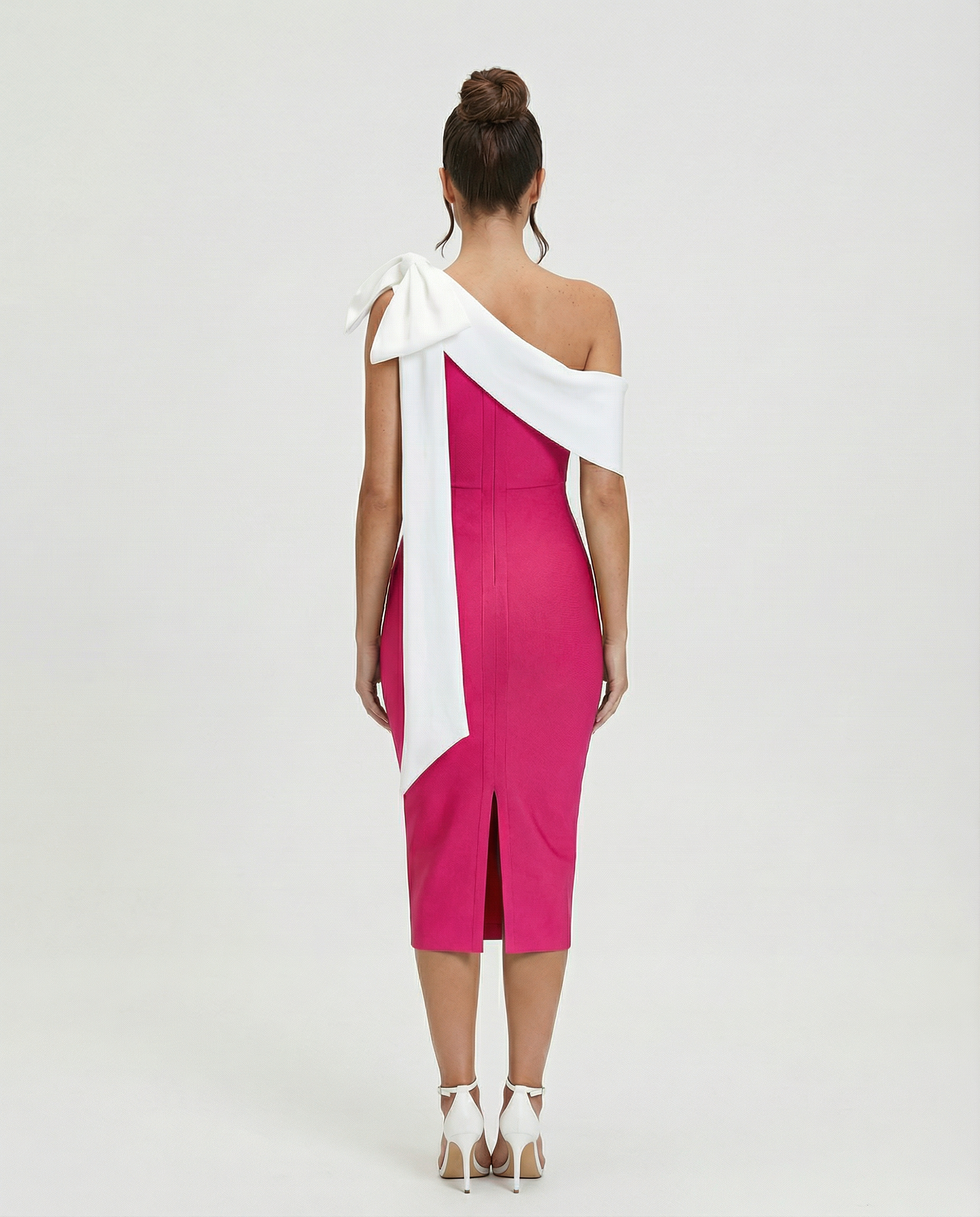 Elza | One Shoulder Midi Bandage Dress with Bow Detail