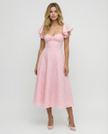 Samantha | Floral Jacquard Midi Dress with Butterfly Sleeves