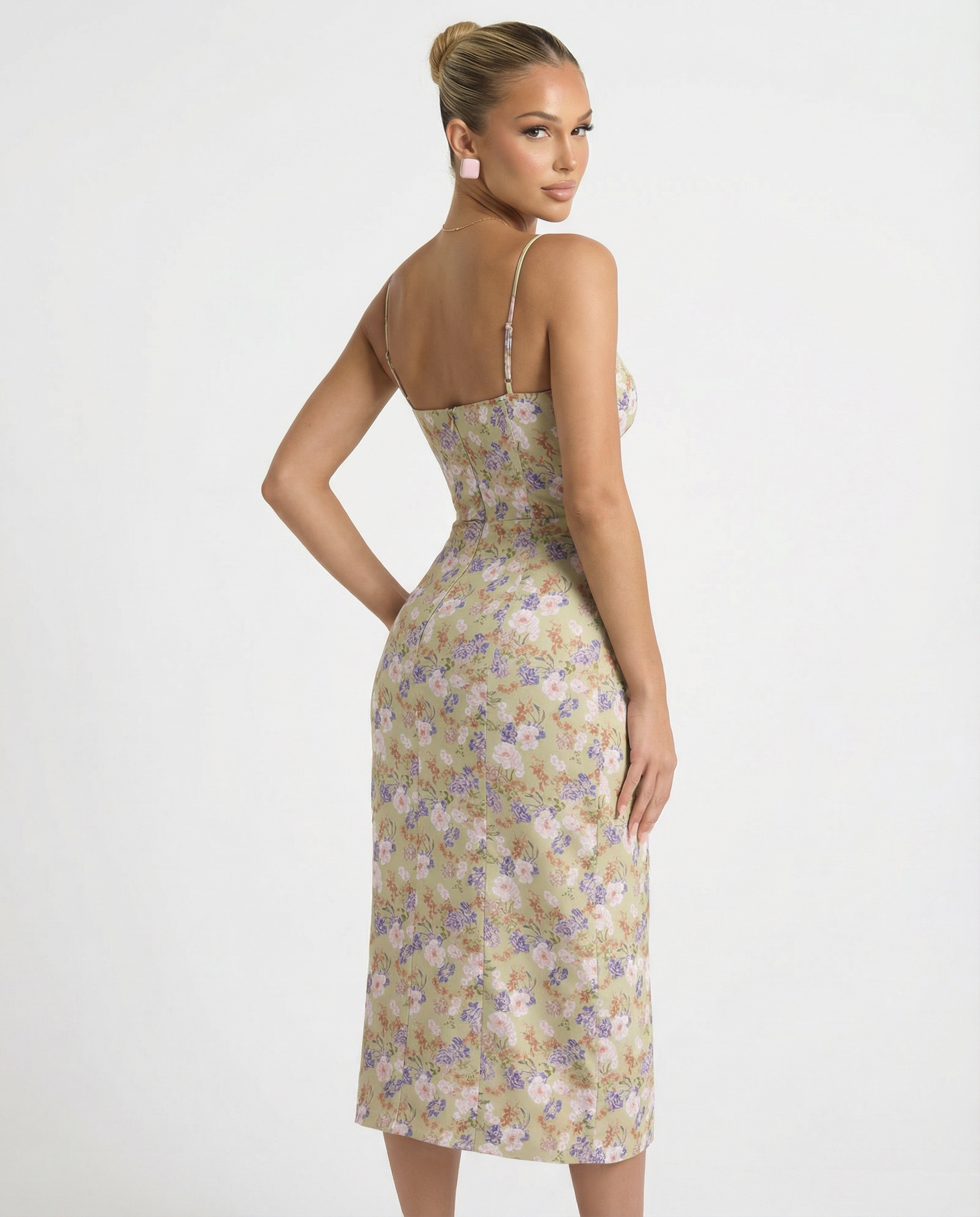 Lydia | Floral Midi Sundress with Lace Sweetheart Neckline