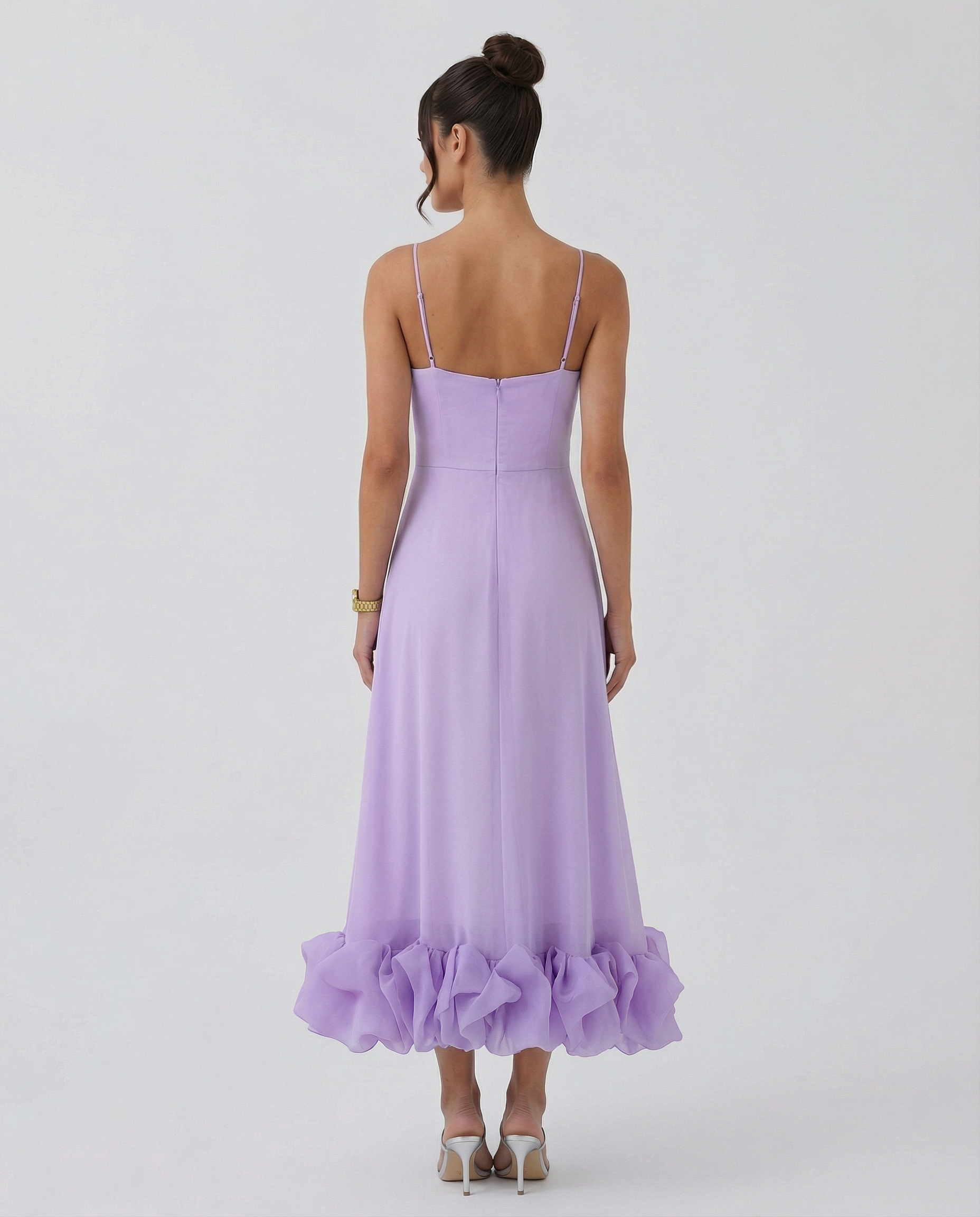 Reagan | Flounce Bustier Midi Dress with Corset Bodice