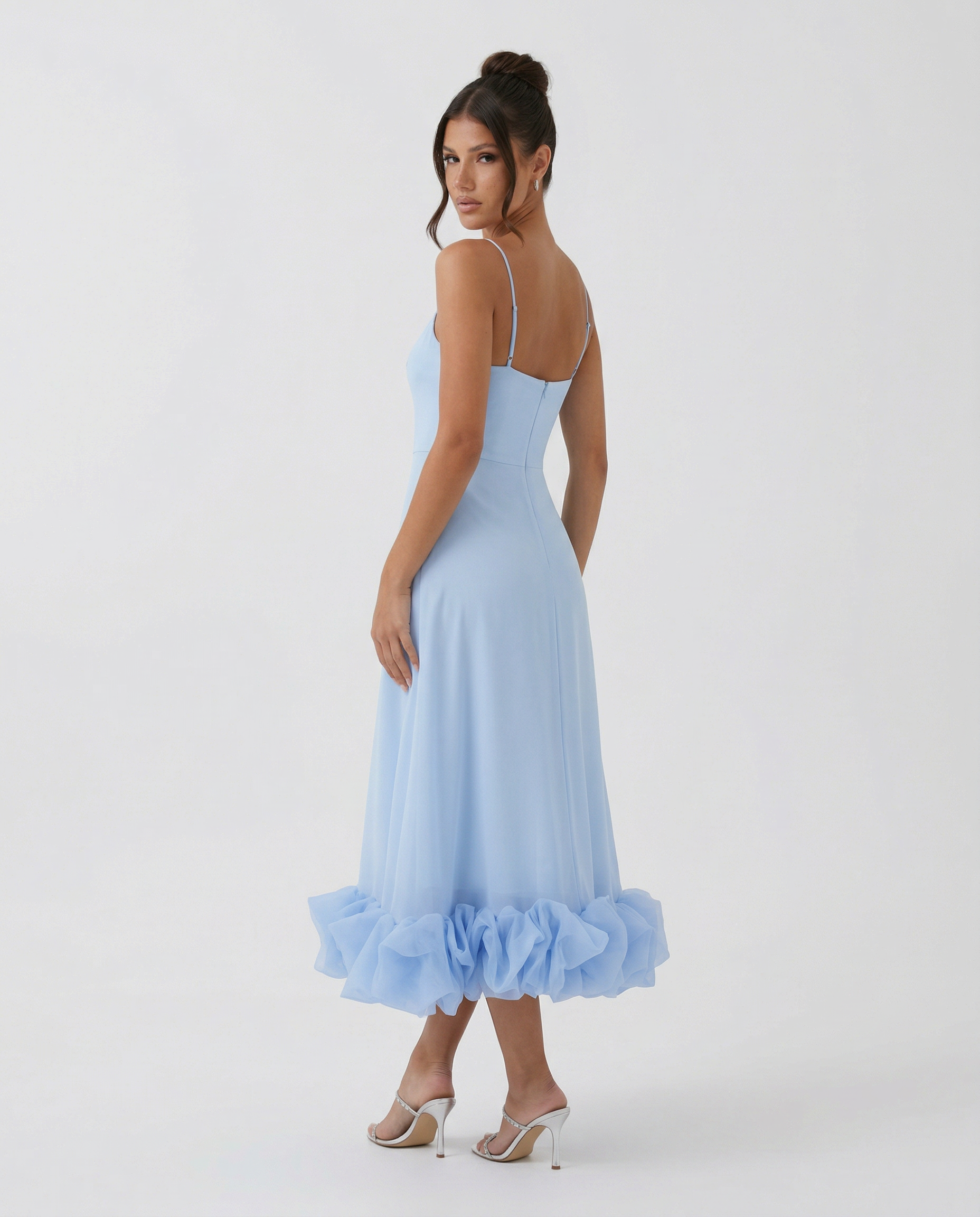 Reagan | Flounce Bustier Midi Dress with Corset Bodice