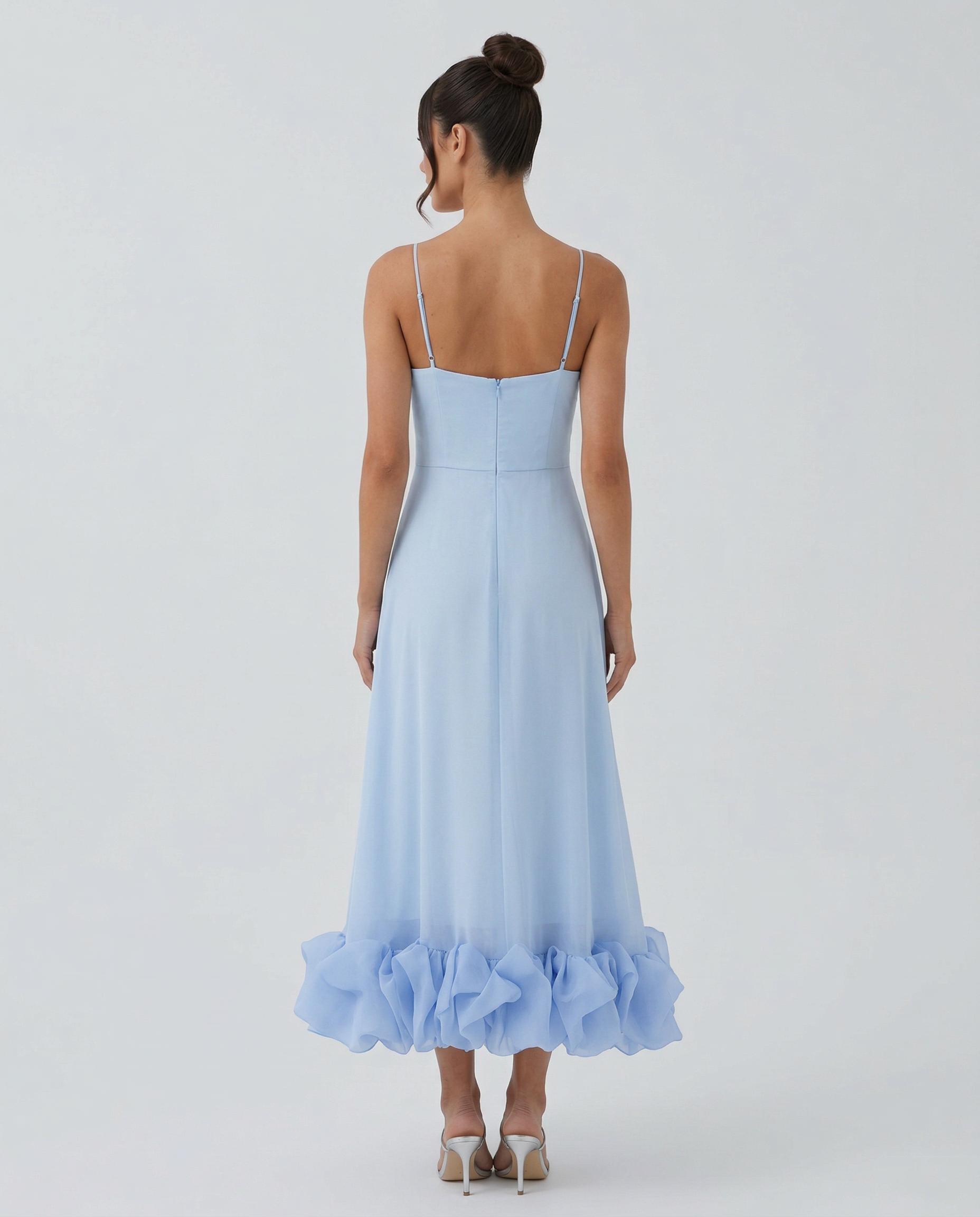 Reagan | Flounce Bustier Midi Dress with Corset Bodice