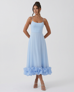 Reagan | Flounce Bustier Midi Dress with Corset Bodice