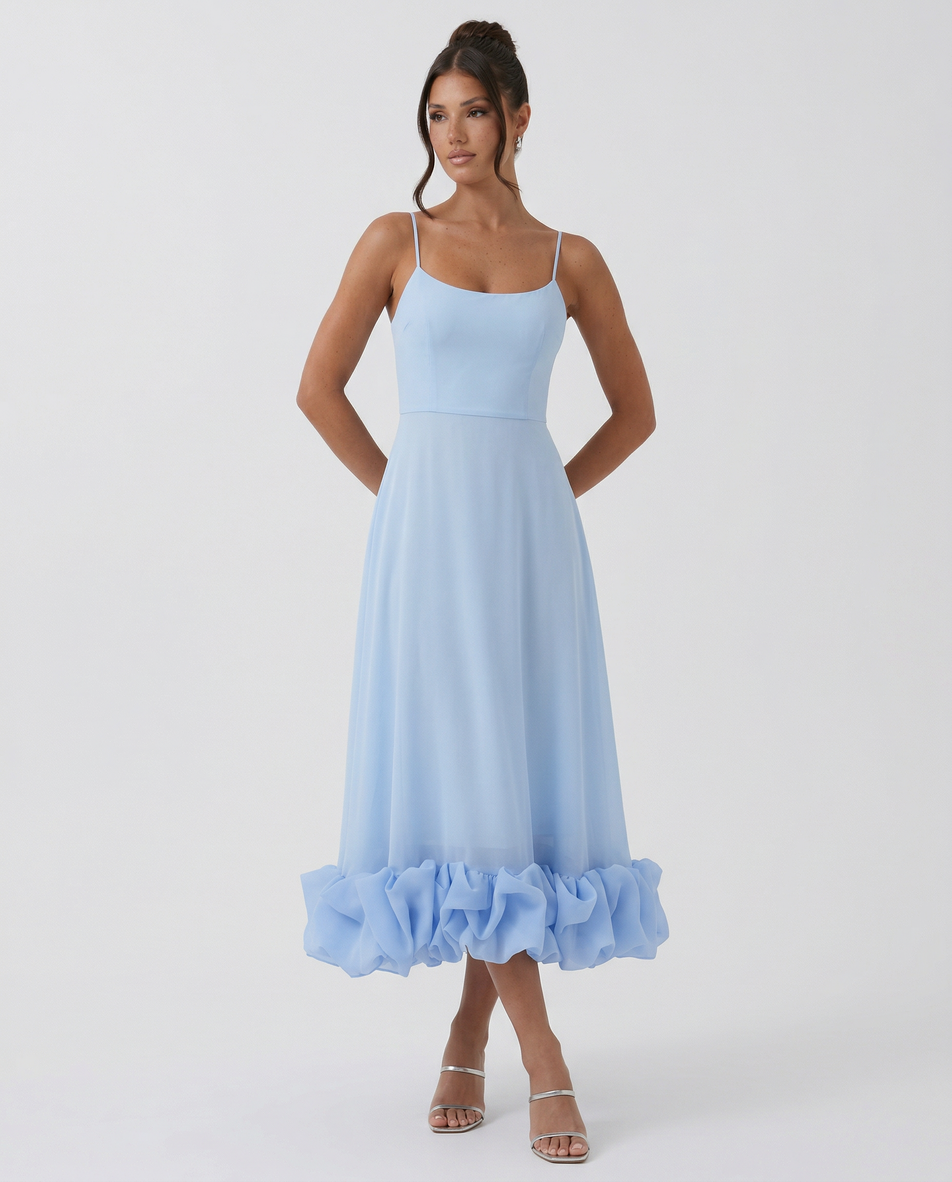 Reagan | Flounce Bustier Midi Dress with Corset Bodice