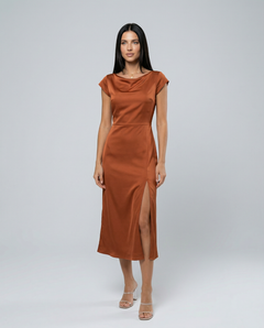 Jaime | Satin Midi Dress with Open Back Twist