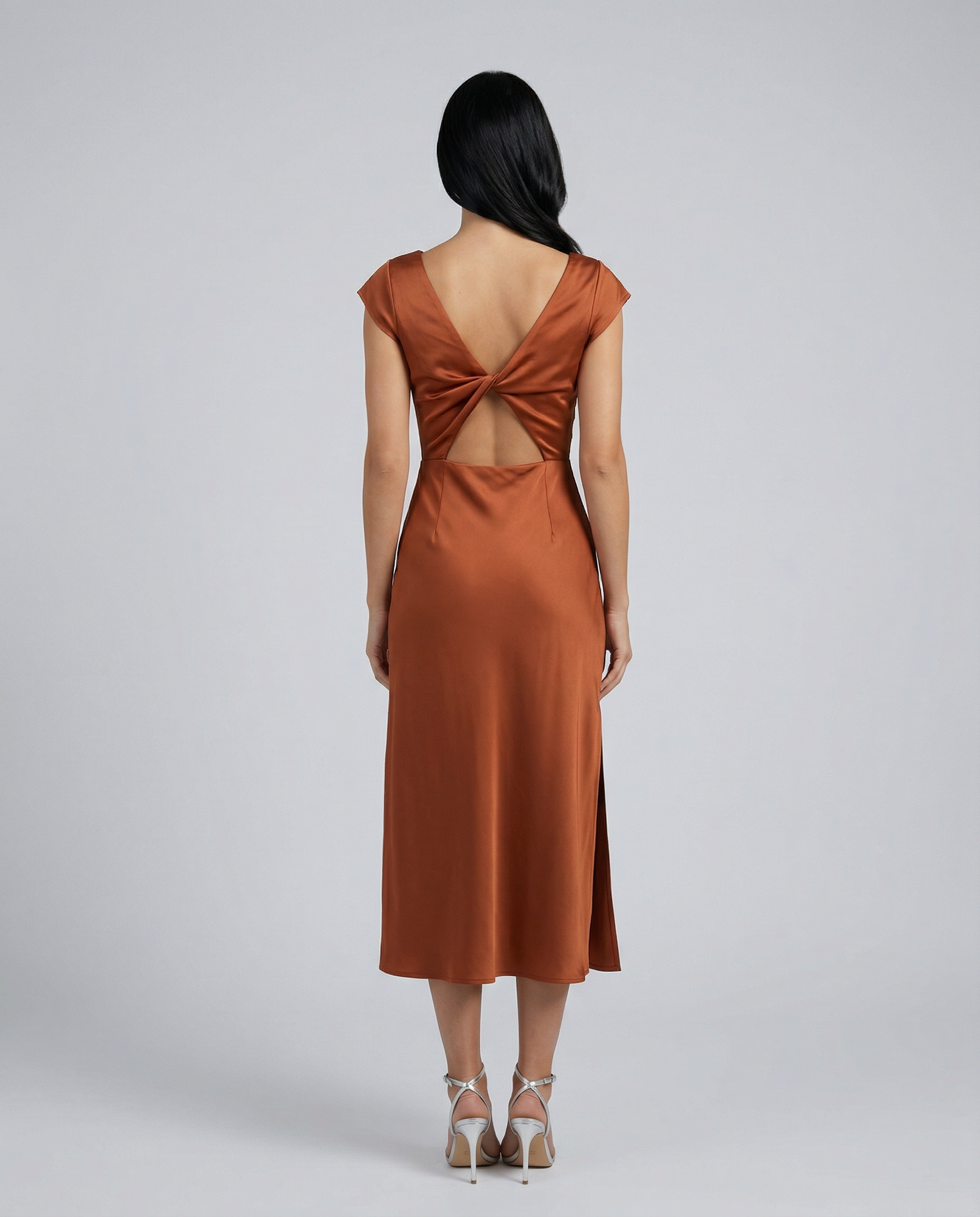 Jaime | Satin Midi Dress with Open Back Twist