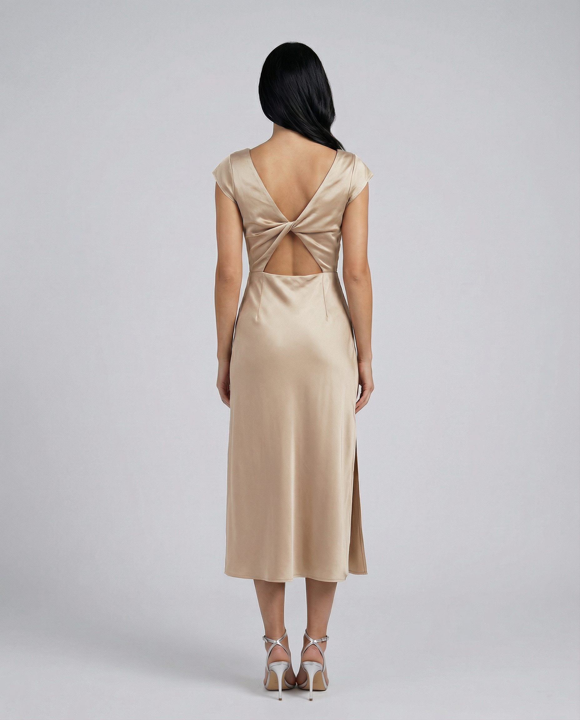 Jaime | Satin Midi Dress with Open Back Twist