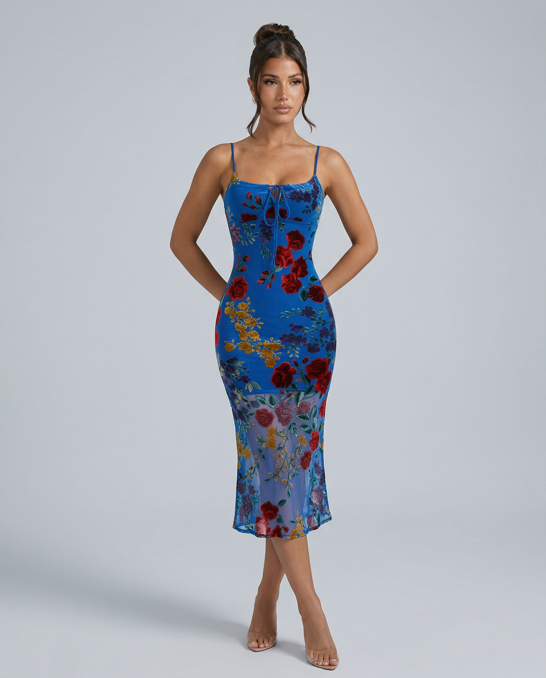 Genesis | Floral Backless Midi Dress with Spaghetti Straps