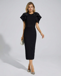 Cathy | Midi Dress with Embellished Shoulder Detail