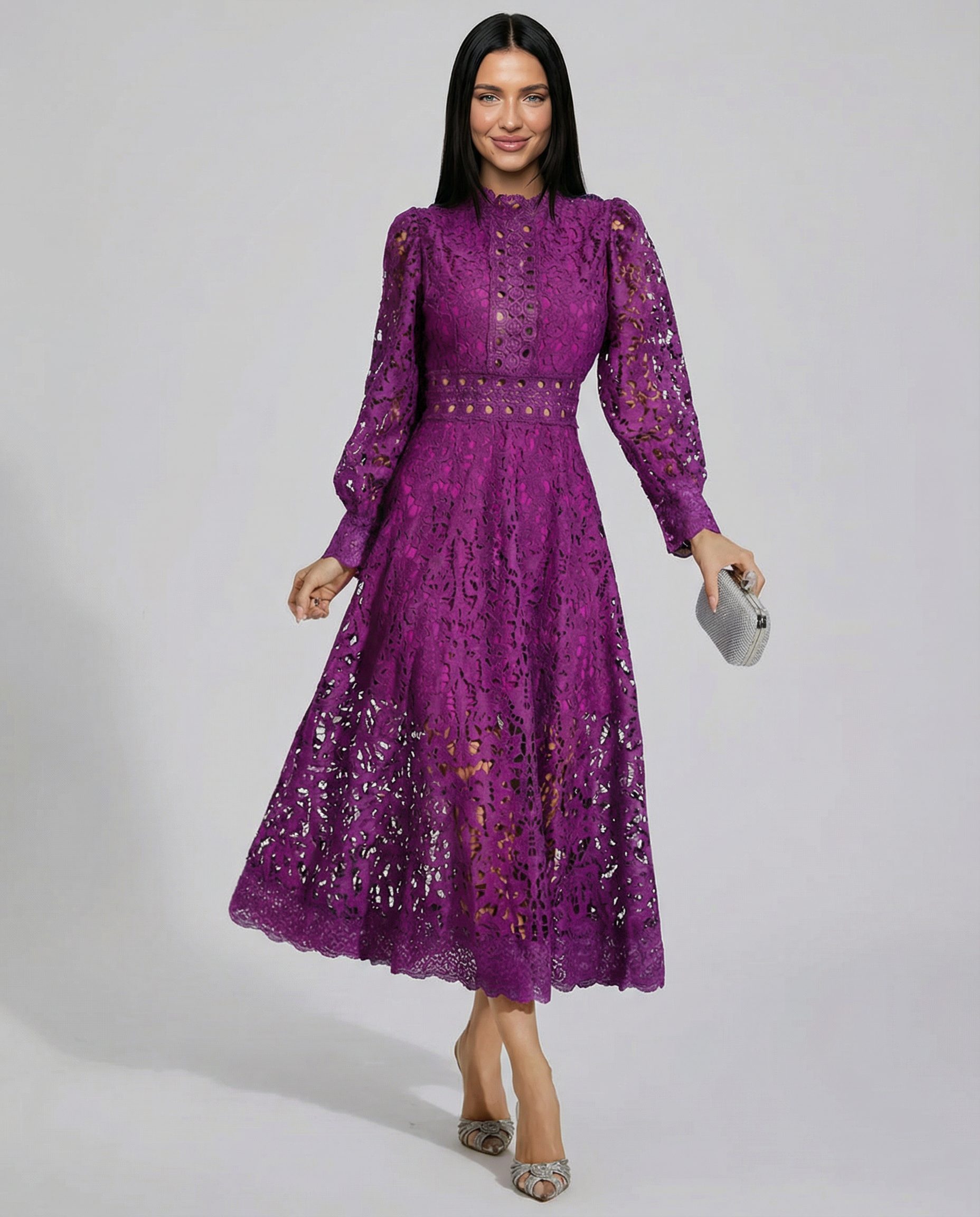 Ada | Midi Dress with Long Sleeves and Lace Detail