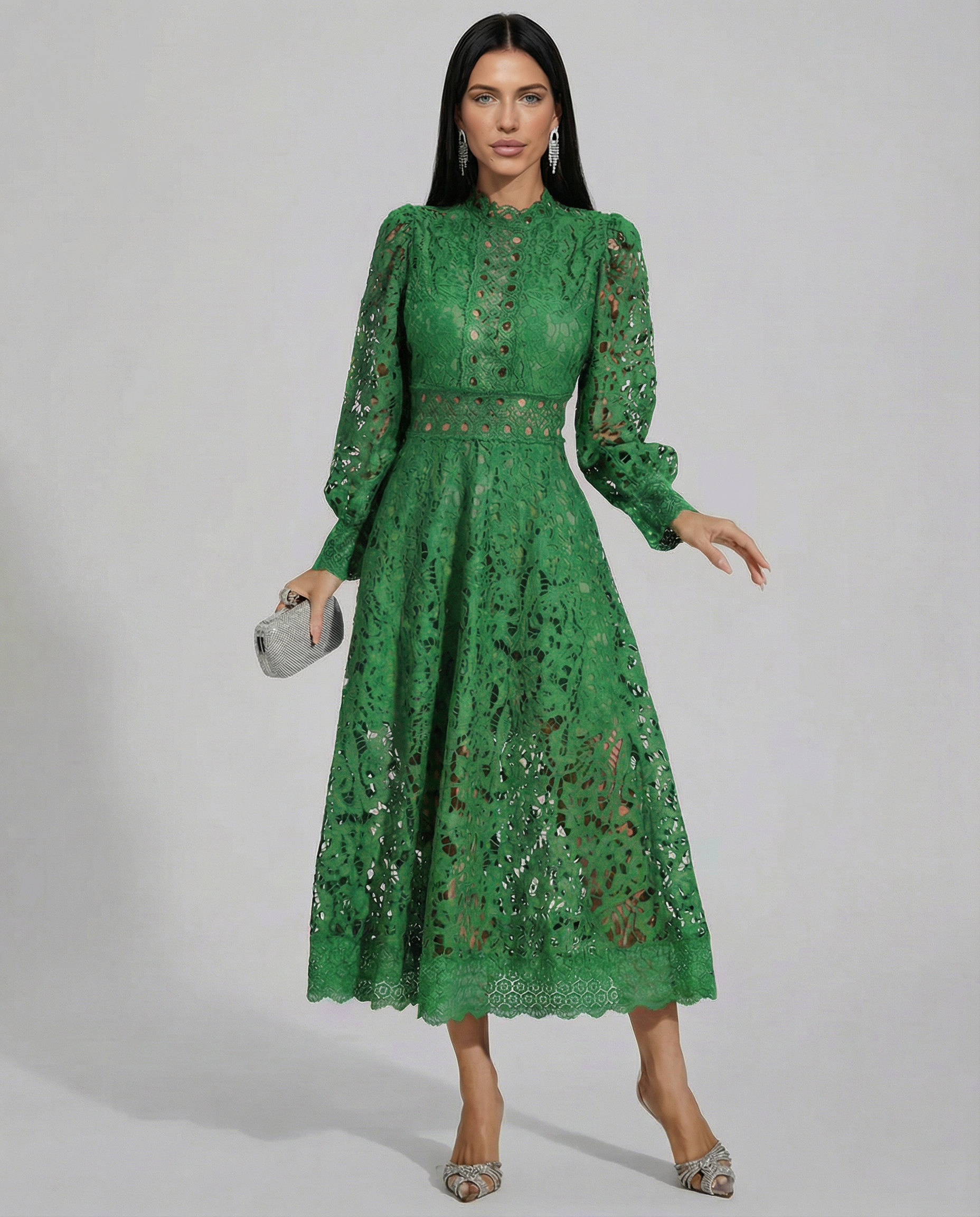 Ada | Midi Dress with Long Sleeves and Lace Detail