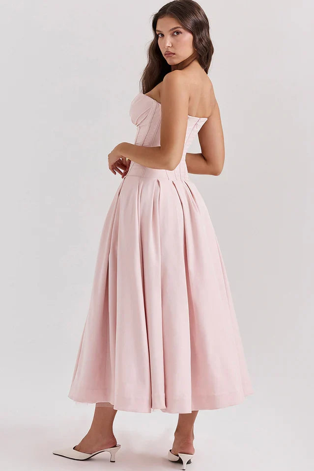 Irma | Strapless Midi Dress with Structured Bodice