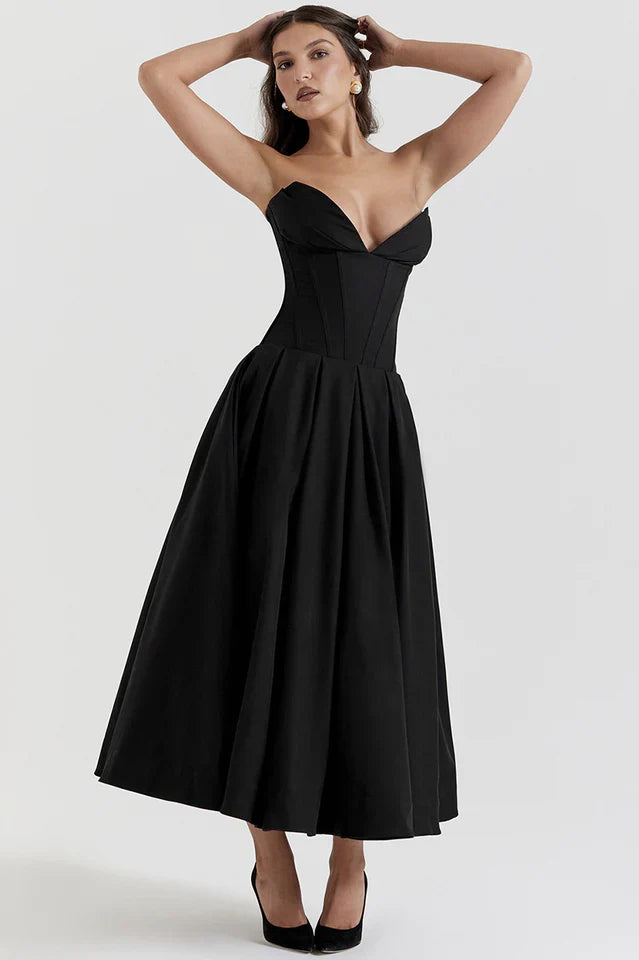 Irma | Strapless Midi Dress with Structured Bodice