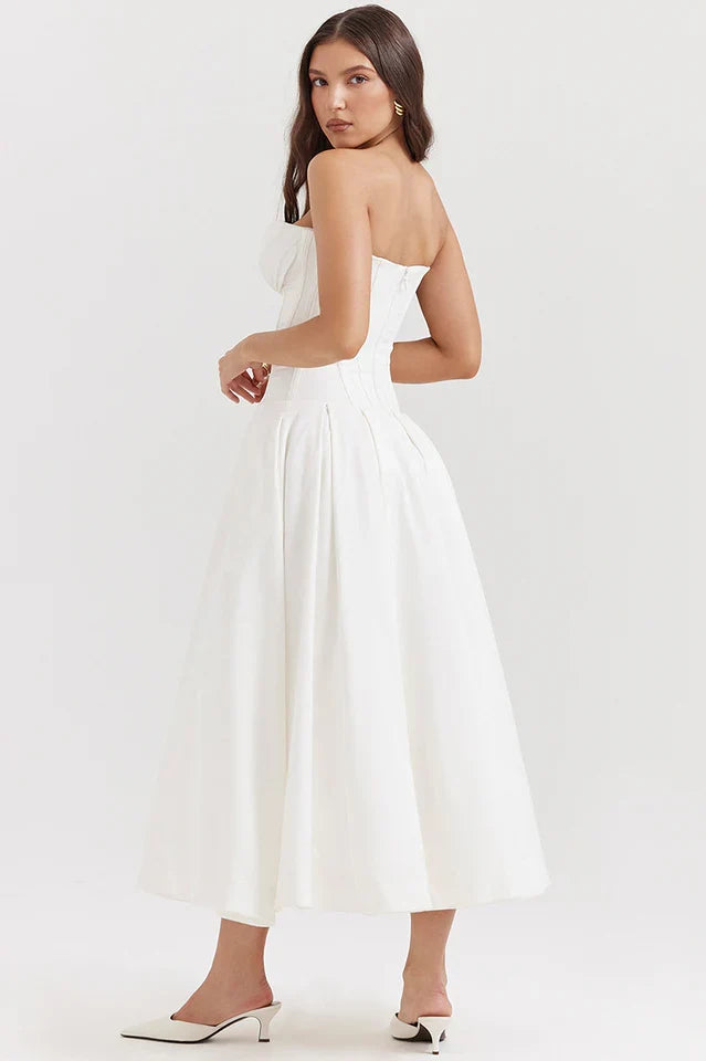 Irma | Strapless Midi Dress with Structured Bodice