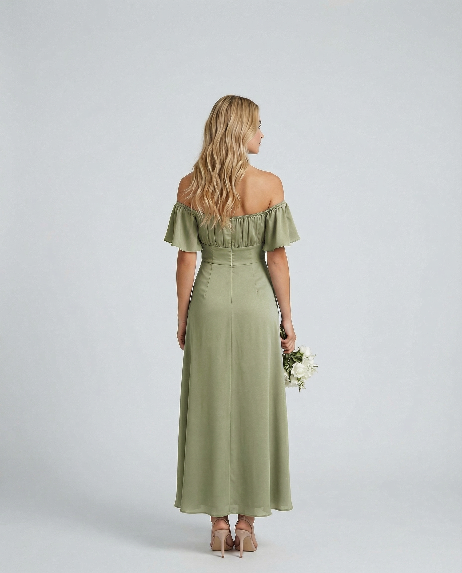 Louisa | Off Shoulder Midi Dress with Ruffle Sleeves