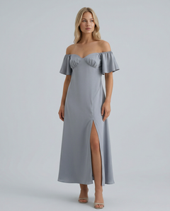 Louisa | Off Shoulder Midi Dress with Ruffle Sleeves