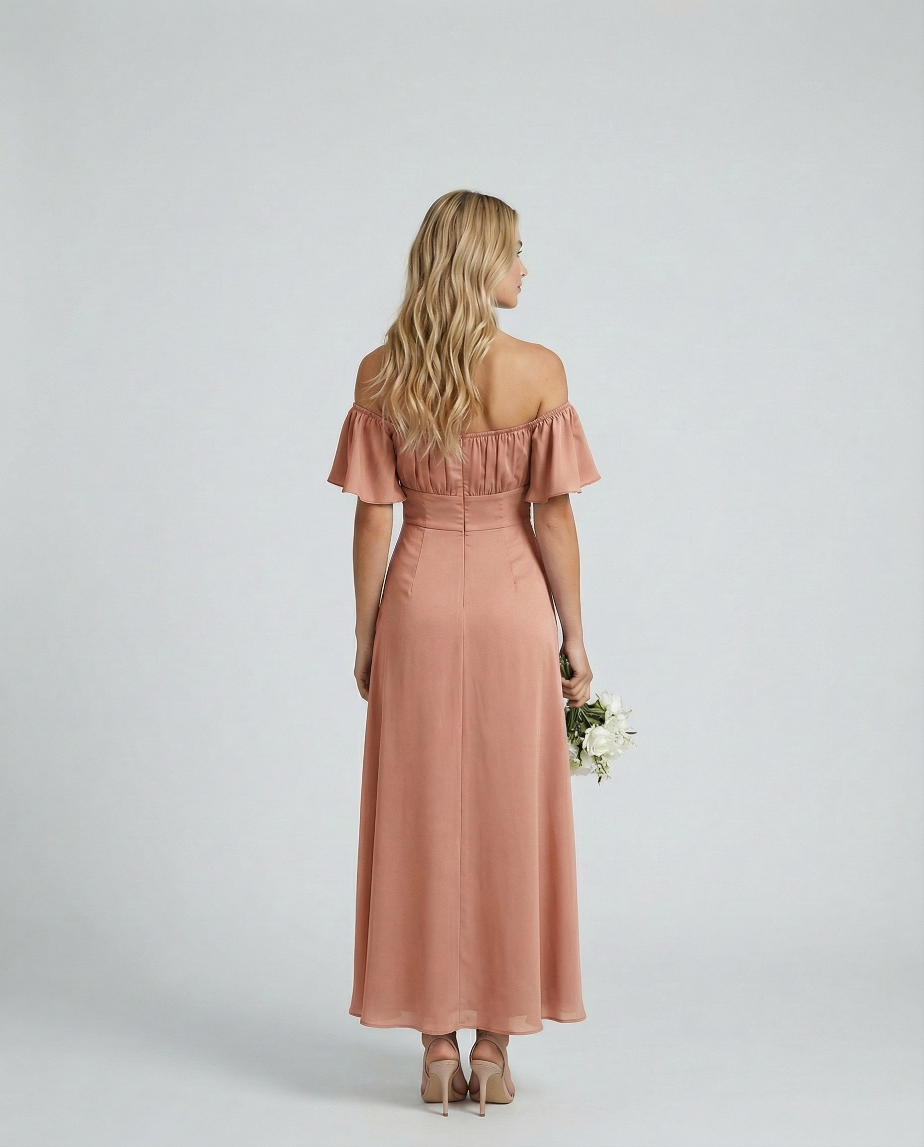 Louisa | Off Shoulder Midi Dress with Ruffle Sleeves