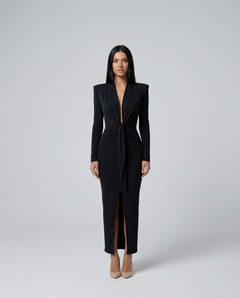 Rose | Long Sleeve Midi Dress with Front Knot Detail