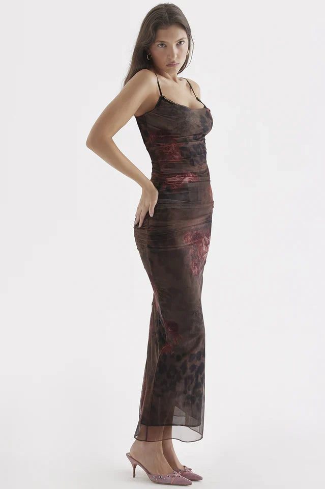 Alisha | Printed Midi Dress with Slim Straps