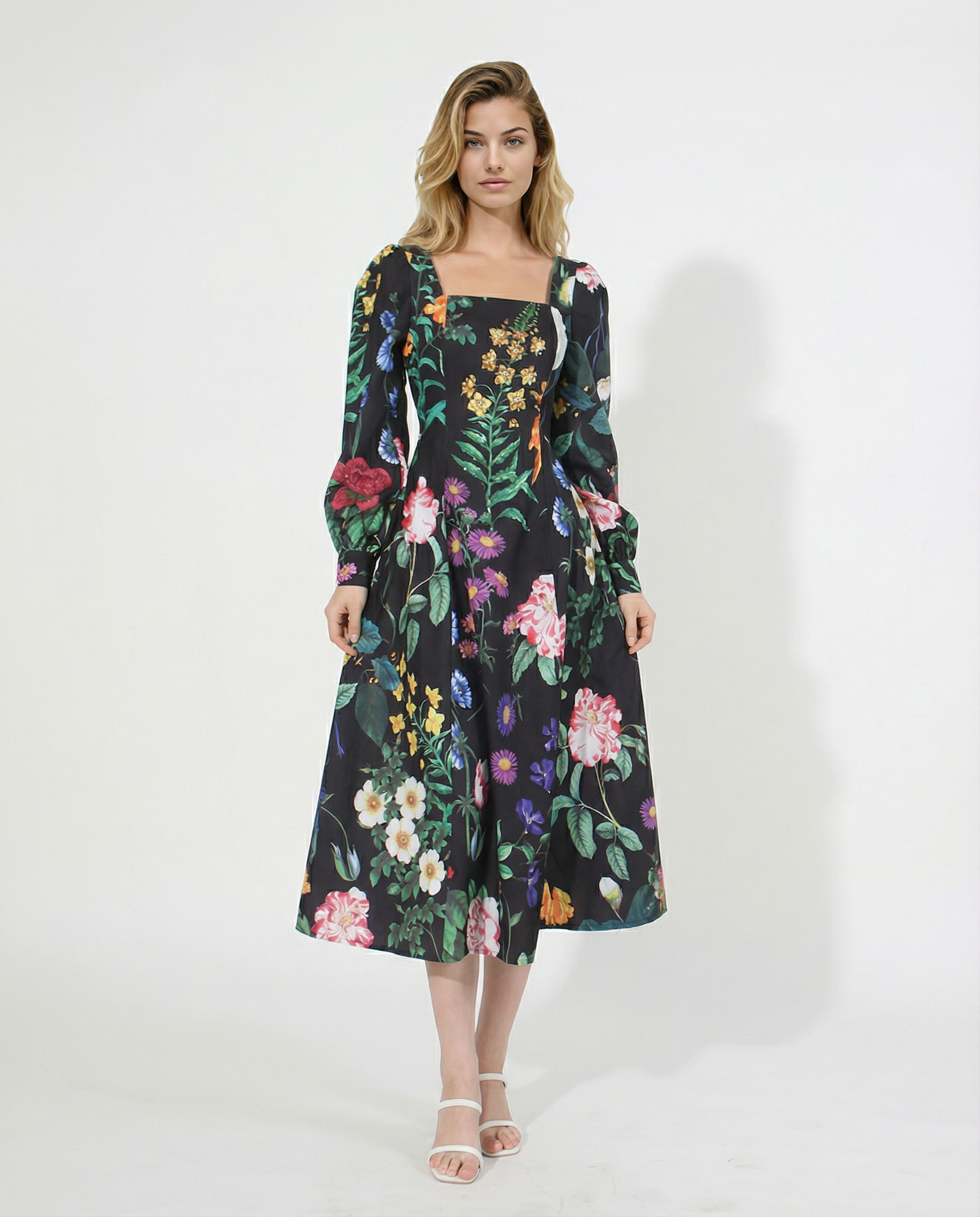 Joann | Midi Dress with Long Sleeves and Floral Print
