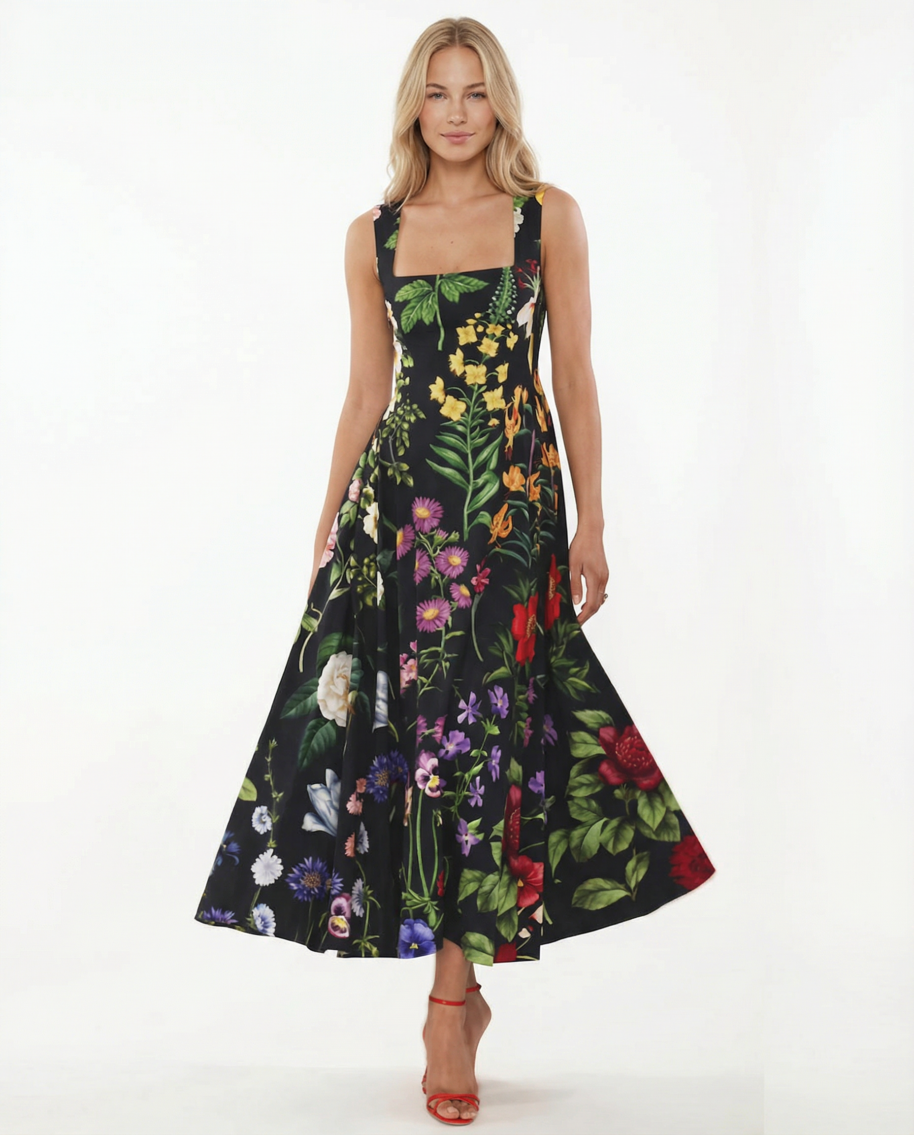 Rachel | Midi Dress with Square Neck and Tie-Back