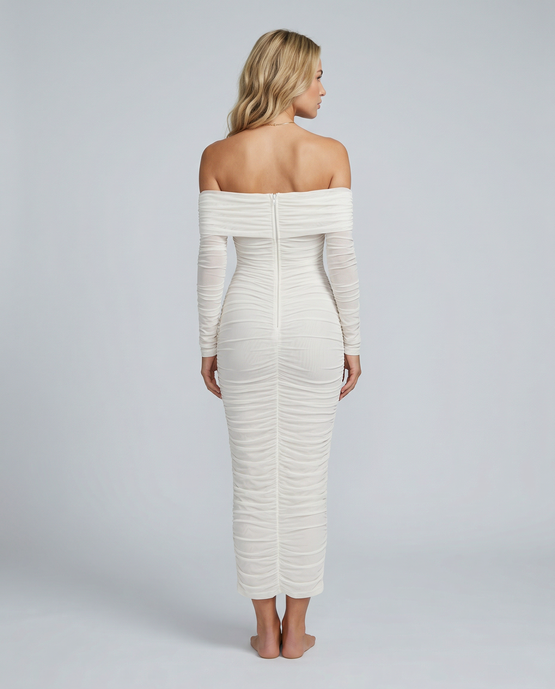 Hannah | Off Shoulder Ruched Midi Dress