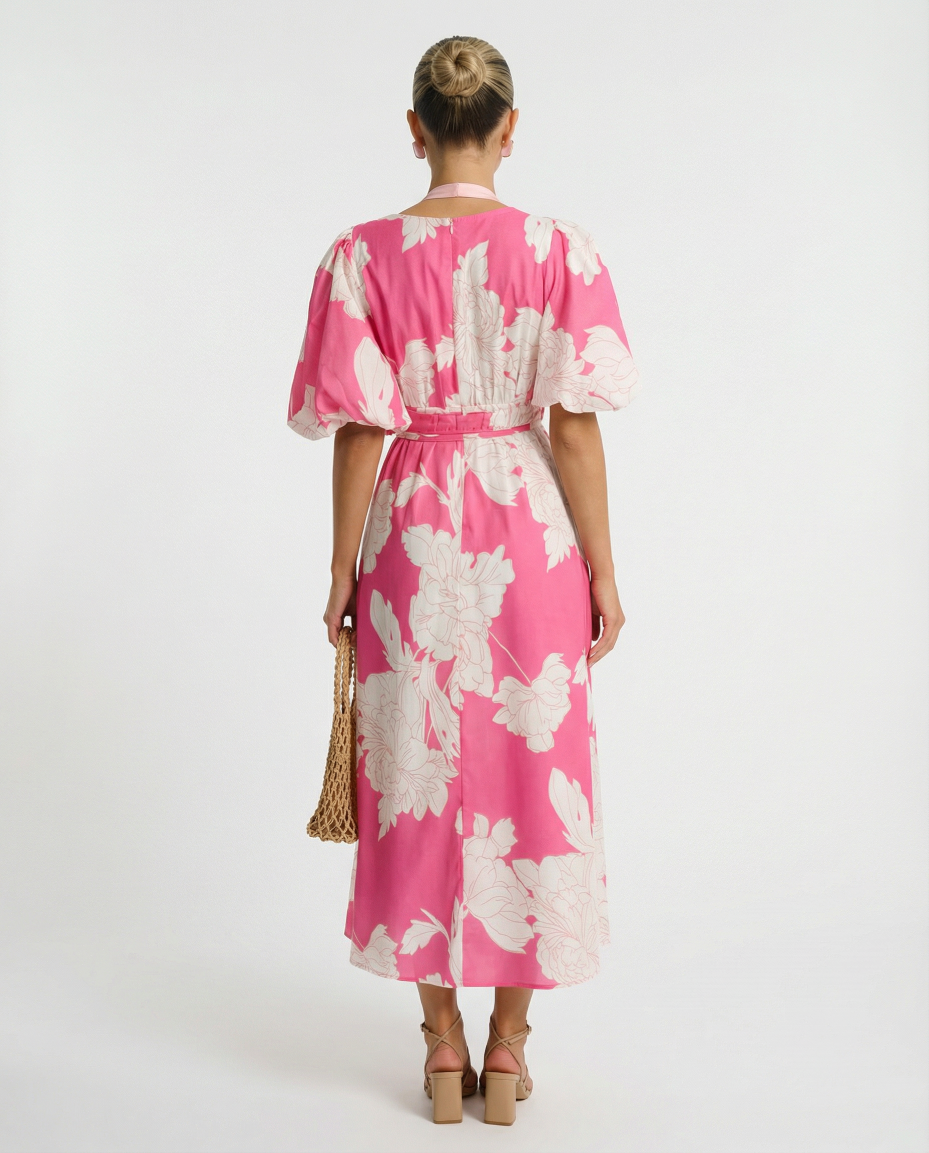 Lucille | Floral Midi Dress with Puff Sleeves