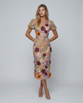 Bernice | V Neck Floral Embroidered Midi Dress