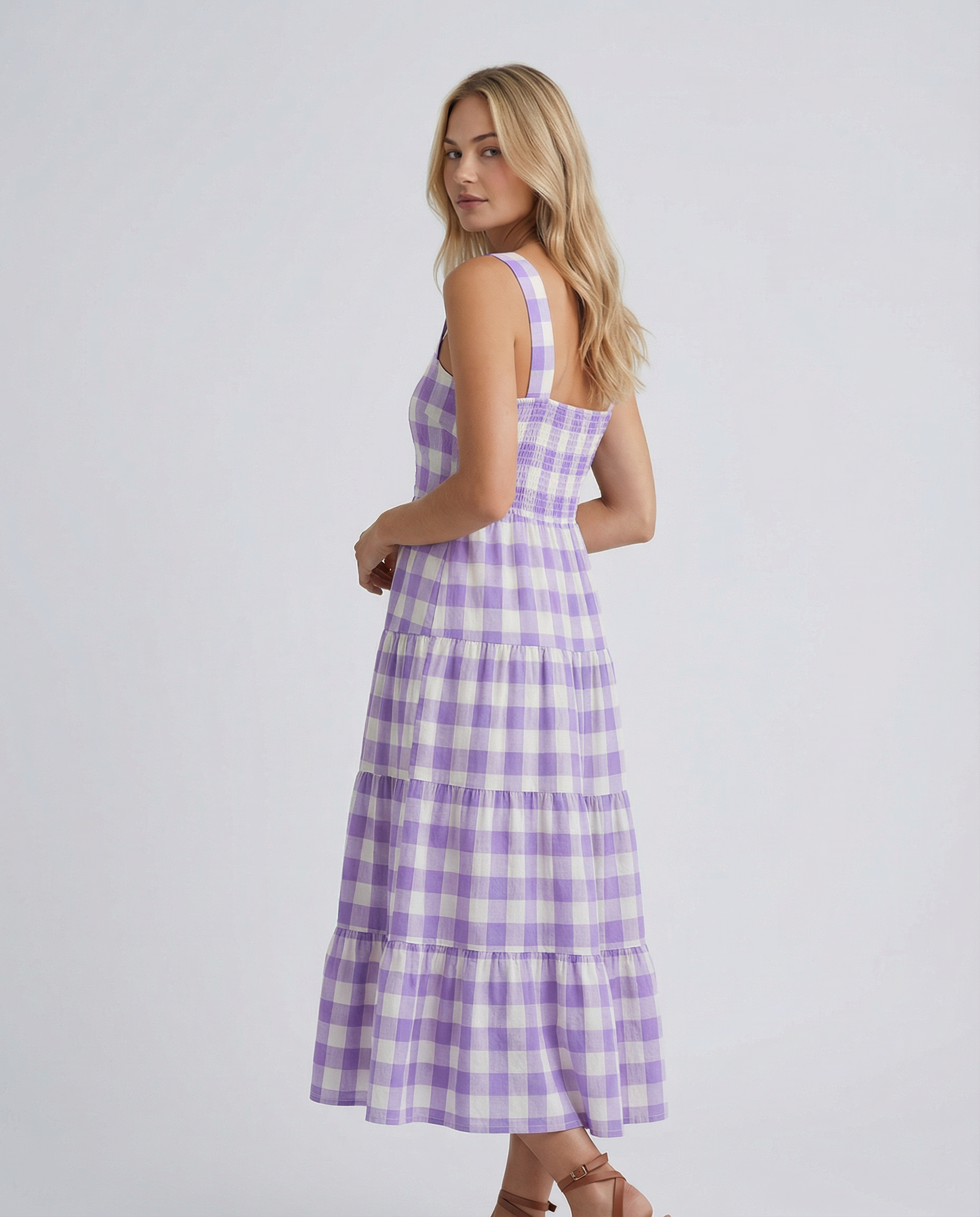 Sierra | Gingham Tiered Midi Dress