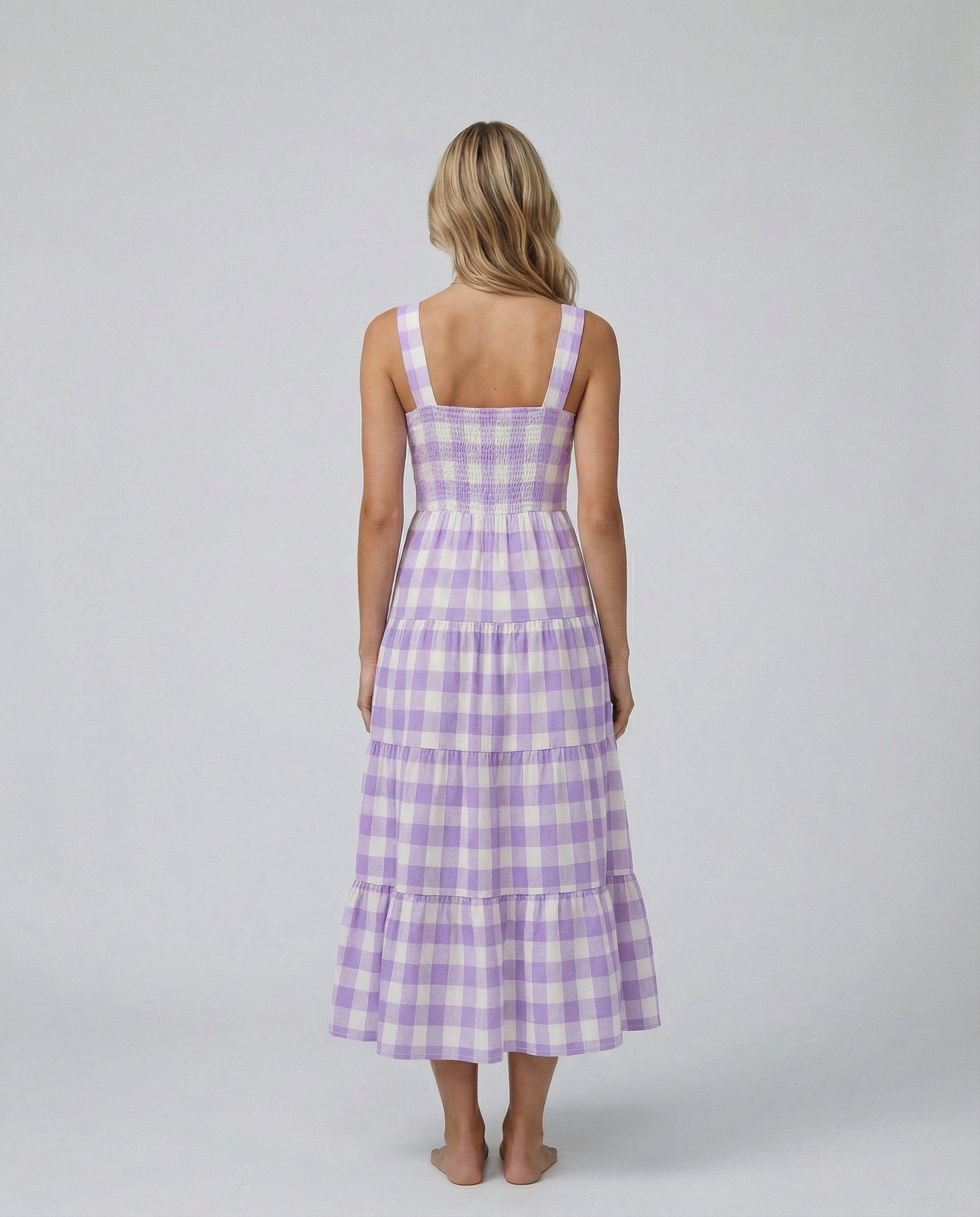 Sierra | Gingham Tiered Midi Dress