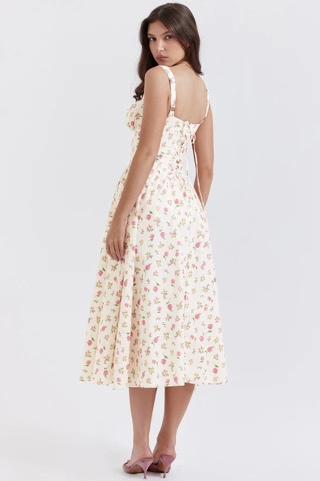 Christy | Midi Sundress with Floral Print and Fitted Bodice