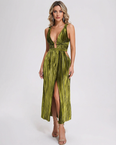 Thyme | Velvet Midi Dress with Front Slit