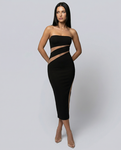 Ashley | Strapless Midi Dress with Sheer Cut-Out Panels
