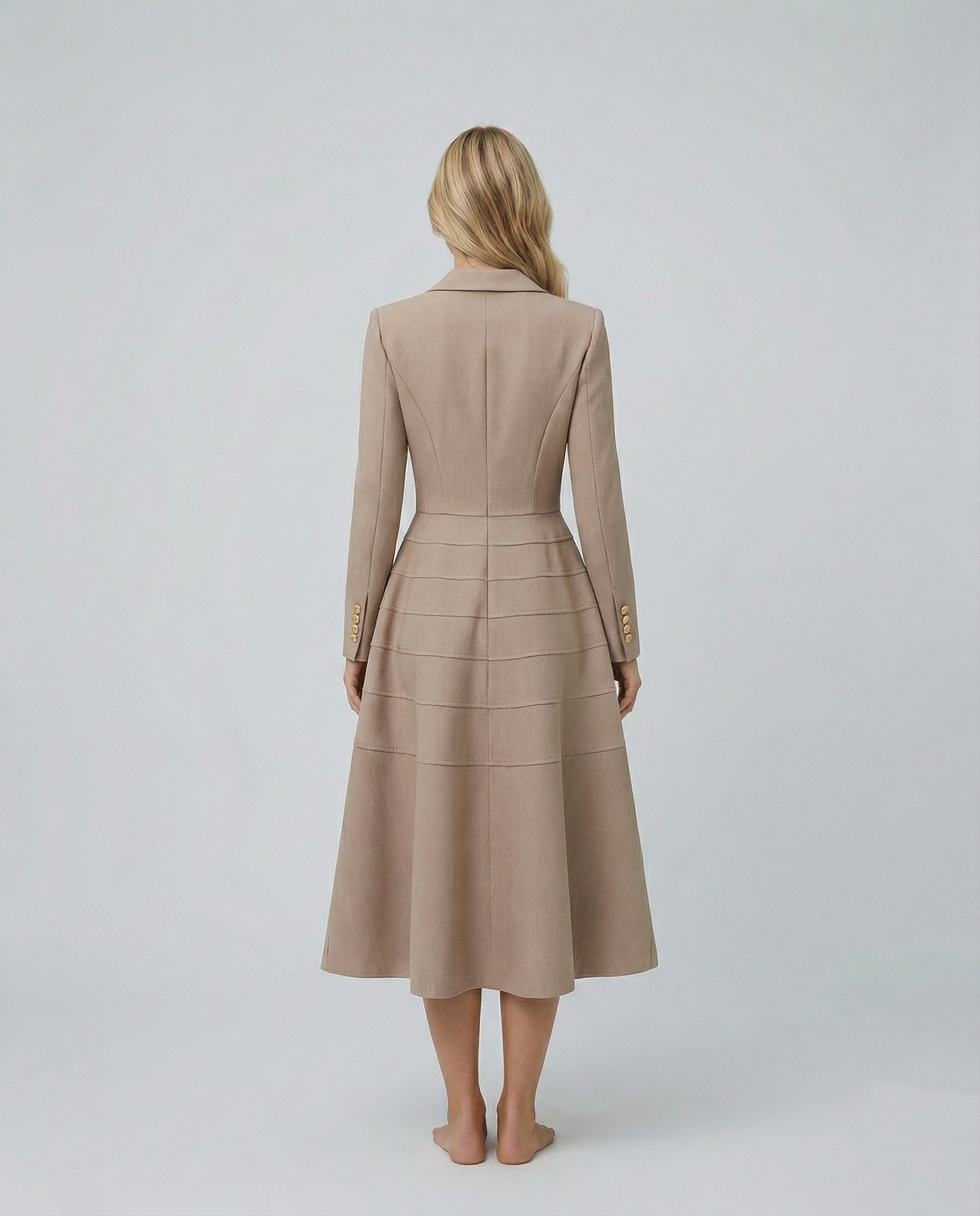 Vansa | Long Sleeve Midi Dress with Double-Breasted Front