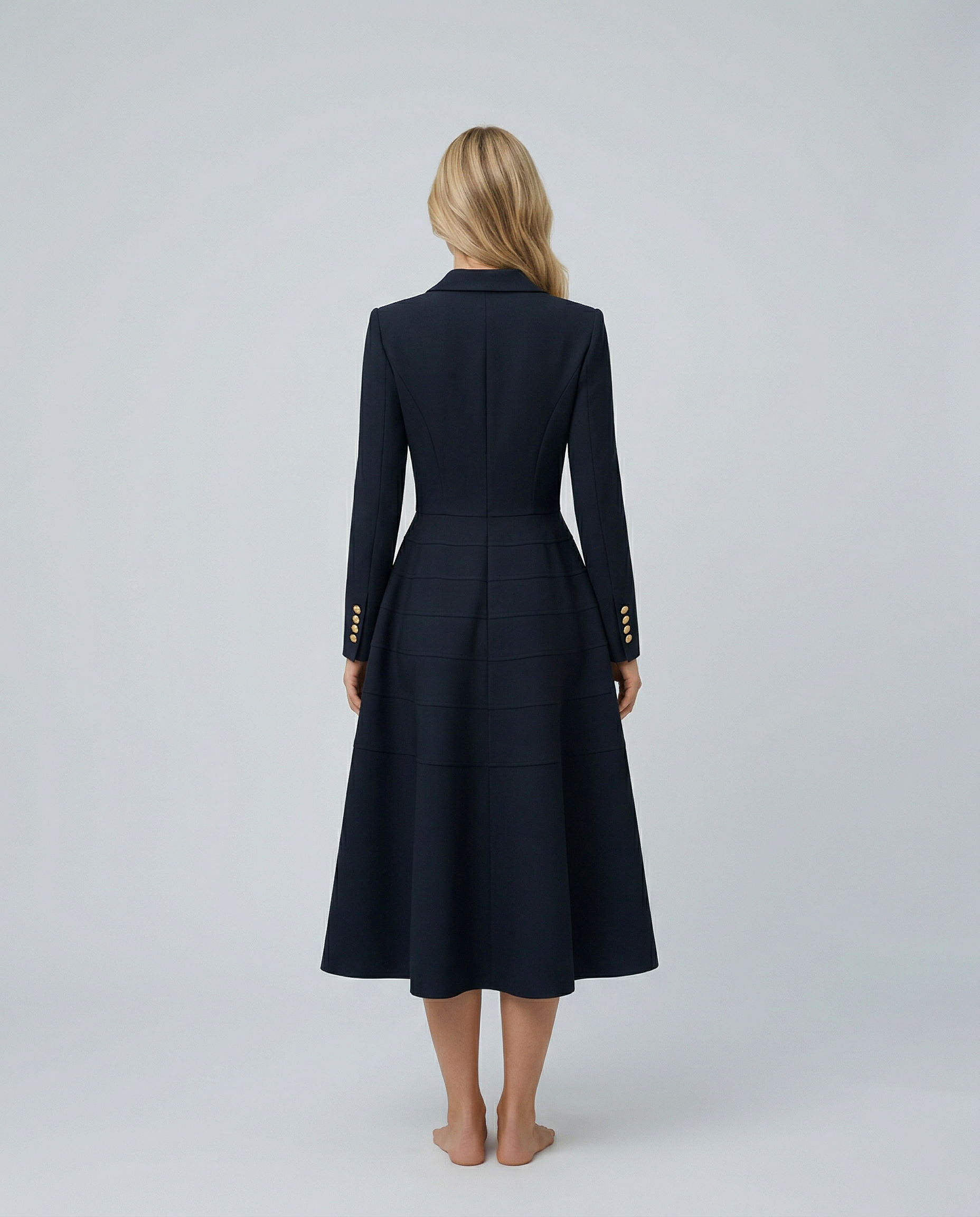 Vansa | Long Sleeve Midi Dress with Double-Breasted Front