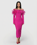 Kathleen | Off-Shoulder Midi Dress with Feather Trim